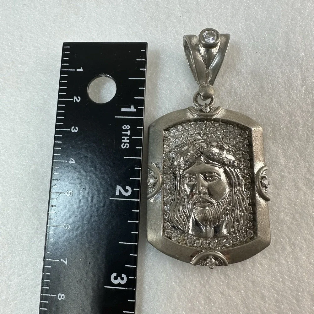 Large 33g SC 925 Sterling Silver Jesus Head Pendant CZ Iced Out Religious